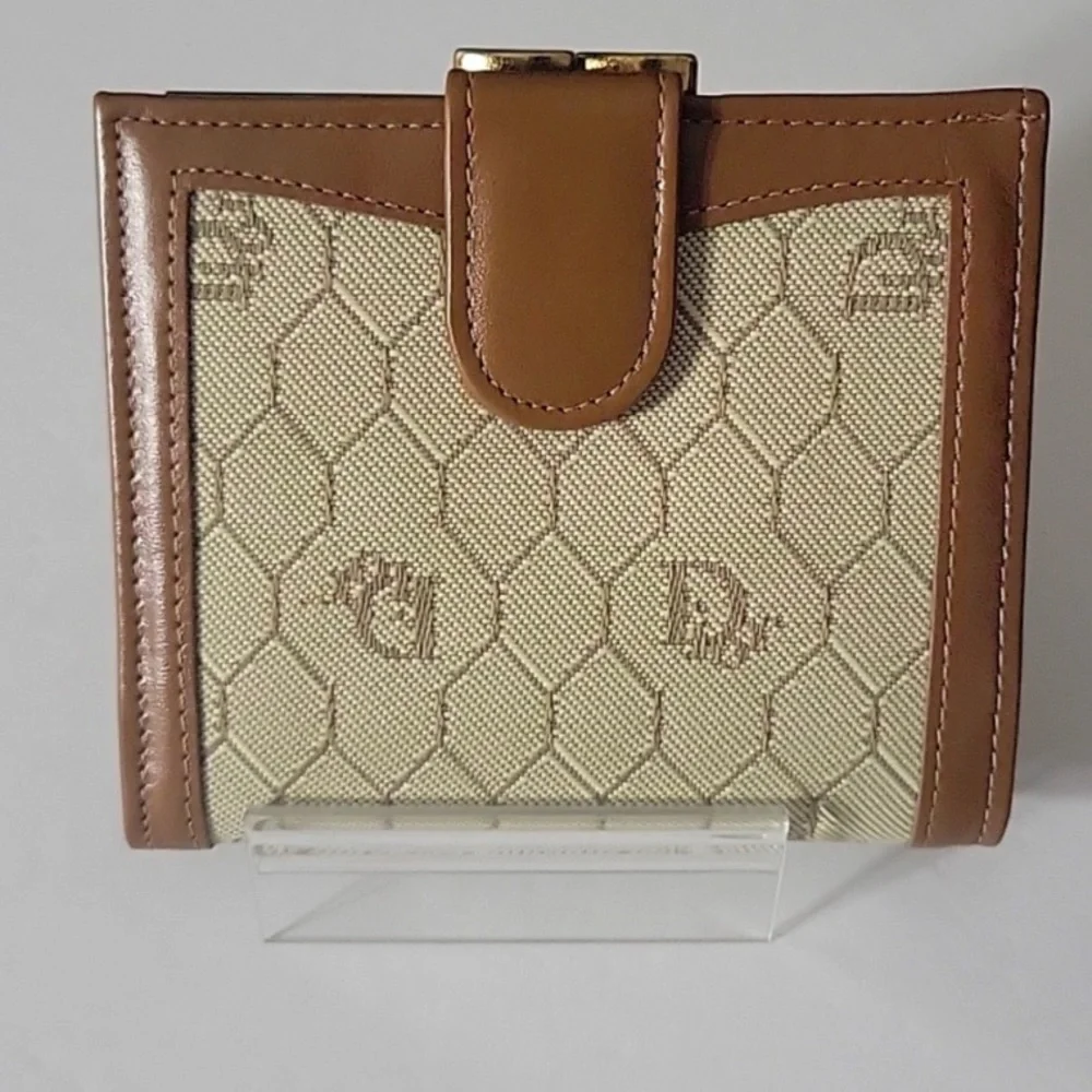 Christian Dior EUC+ Honeycomb Monogram Tan Leather Bifold Wallet (W79)